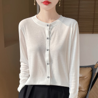 25春夏女装新款圆领薄款空调衫针织长袖开衫短款简约百搭上衣外套