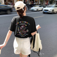 [2.5折价52.2元叠加优惠券]唐狮夏季女针织后背彩色趣味图案中短袖T恤韩系慵懒风百搭潮