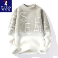 啄木鸟]水貂绒毛衣男秋冬季青少年半高领针织打底衫加厚保暖上衣