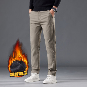 有加绒款男士休闲裤厚款冬季新款时尚轻商务中年直筒百搭长裤