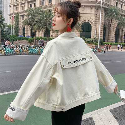 2021春秋季刺绣短牛仔外套字母学生甜美韩版宽松学院风寻梦记