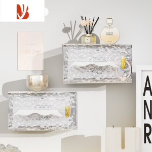 三维工匠轻奢冰川纹纸巾盒大容量壁挂桌面两用网红同款卫生间洗脸巾收纳盒 透白色冰川纹纸巾盒两个装