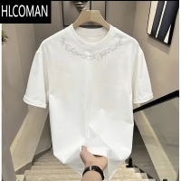 HLCOMAN美式潮牌短袖T恤男士夏季新款宽松圆领创意项链印花韩版上衣