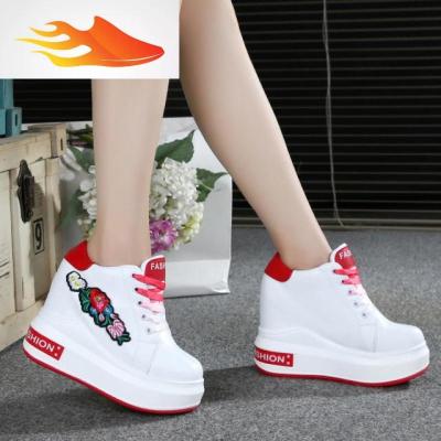 FISHBASKET魔术贴内增高女鞋2019春季韩版厚底超高跟11cm坡跟松糕底单鞋