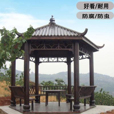 森美人休闲凉亭户外庭院实木防腐木中式亭子六角亭凉亭简易别墅室外木屋