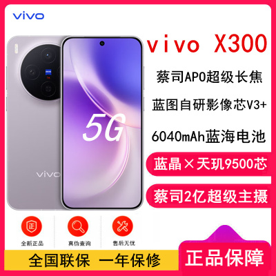 [全新]vivo X300 惬意紫 12GB+256GB 蓝晶×天玑9500芯 大电池 90W快充 支持无线充电 蔡司超级潜望长焦 拍照 AI手机