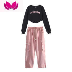 七斓CBX潮牌黑色粉印花工装风爵士套装女嘻哈jazz时尚跳舞运动潮