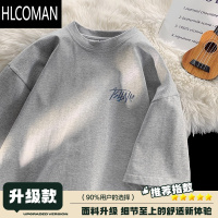 HLCOMAN日系灰色短袖t恤男生夏季2025新款青少年cityboy宽松百搭圆领半袖