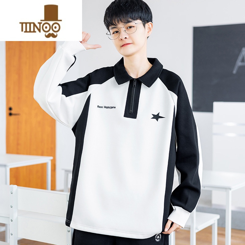 YANXUpolo衫卫衣男款青少年2023新款潮流长袖初中高中学生帅气男装