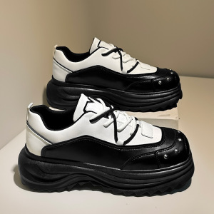 新款冬季休闲舒适拼色系带高帮面包鞋厚底轻便保暖皮鞋男鞋