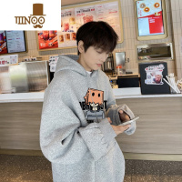 YANXU奶绿色连帽卫衣男港风潮流ins上衣印花设计感感痞帅外套