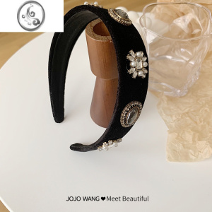 JiMi女款~巴洛克丝绒闪钻宽复古发箍女发饰韩国ins简约百搭外出款 均色