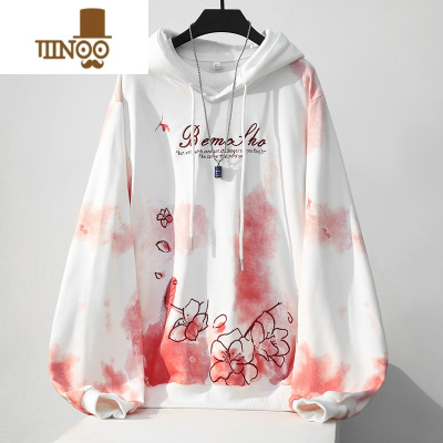 YANXU潮牌国潮渐变色樱花刺绣情侣连帽卫衣男款日系宽松情侣装外套