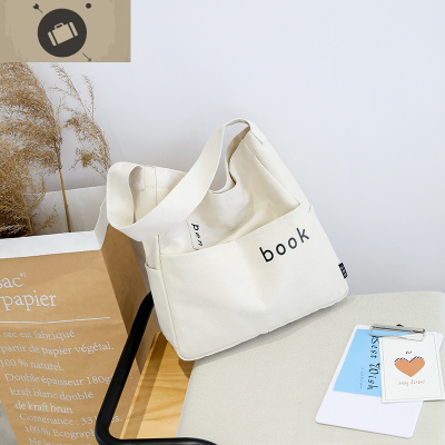 帆布包女单肩简约布袋包韩版帆布袋ins日系学生文艺白色手提包黑艾狄伊娃手提包