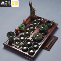 三维工匠 紫砂整套功夫茶具套装家用实木茶盘抽屉式茶杯茶道茶台 冰裂茶具+荷香幽梦[橡木色] 27件