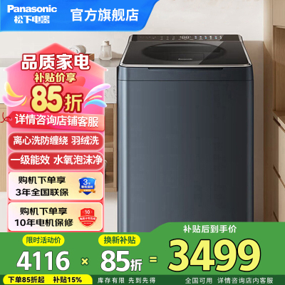 松下10kg 大容量 全自动变频直驱波轮洗衣机 离心洗防缠绕 不弯腰轻松取放 丝绸羊毛洗离心洗 XQB100-1U2R