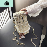 链条小包包女包2020夏季新款少女心珍珠手提编水桶包单肩斜挎包NEW LAKE女士单肩包