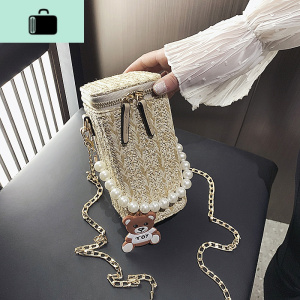 链条小包包女包2020夏季新款少女心珍珠手提编水桶包单肩斜挎包NEW LAKE女士单肩包