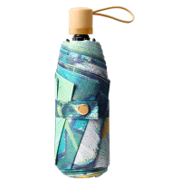 手动五折黑色钢骨纤维 加厚黑胶布[双面双花]清风手柄YF-W2023001 晴雨两用伞