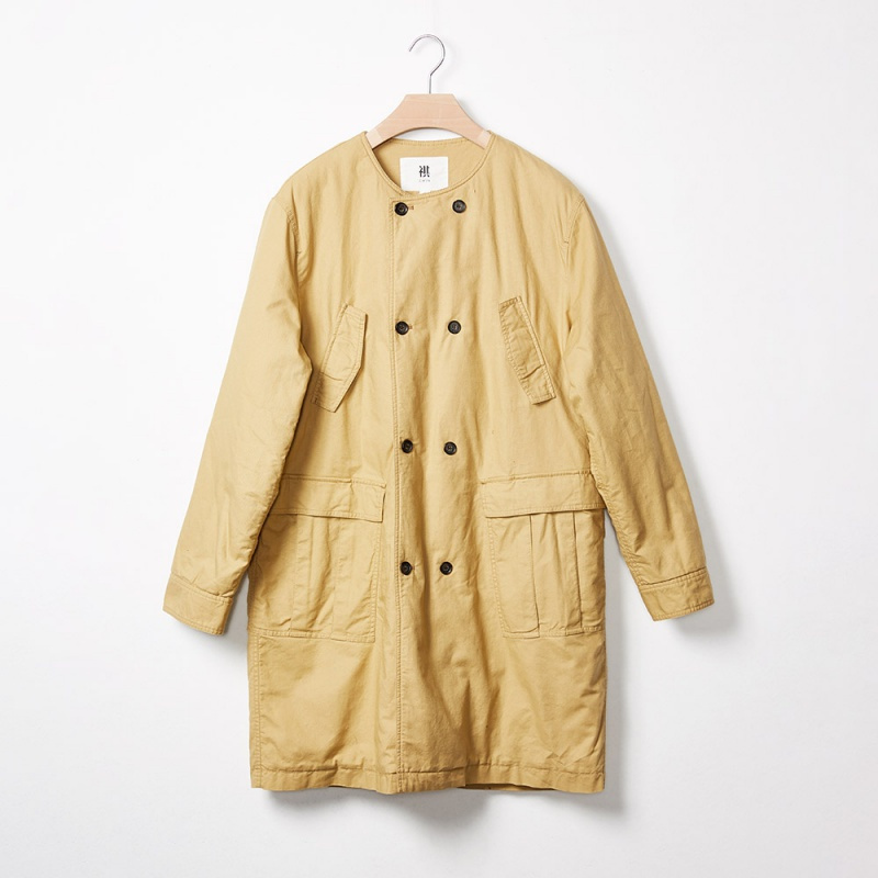 4]chin祺男装棉服薄款中长风衣复古中国风bf大码外套军绿大衣圆领