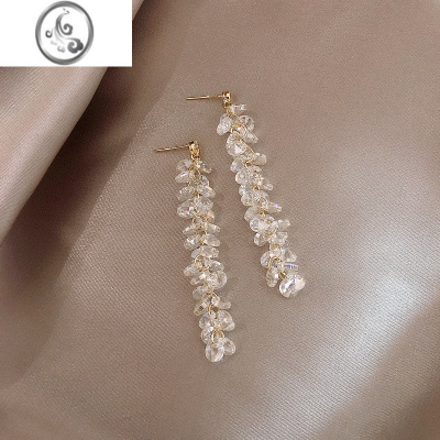 JiMi水晶流苏耳环2023年新款潮耳钉925银银银针耳饰女高级感轻奢耳坠