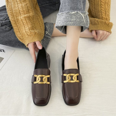 娜瑟微小皮鞋女英伦风2021春季新款粗跟一脚蹬方头单鞋复古百搭乐福鞋女