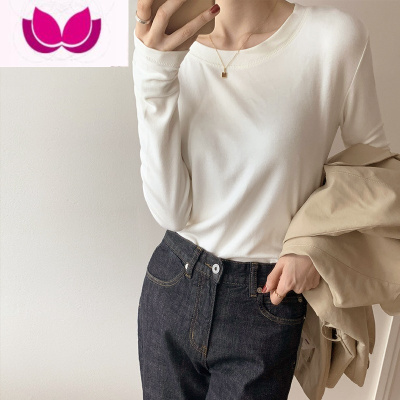 七斓软糯垂感圆领百搭德绒长袖t恤女春修身显瘦上衣内搭打底衫