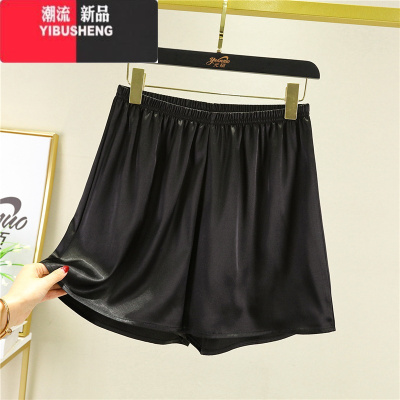 YIBUSHENG丝滑绸缎阔腿裤女高腰宽松外穿短裤大码显瘦休闲裤纯色百搭睡裤