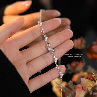 s999纯银闪亮锆石蝴蝶结手链轻奢百搭气质美少女甜美足银手饰批发送女朋友老婆情人节七夕生日礼物