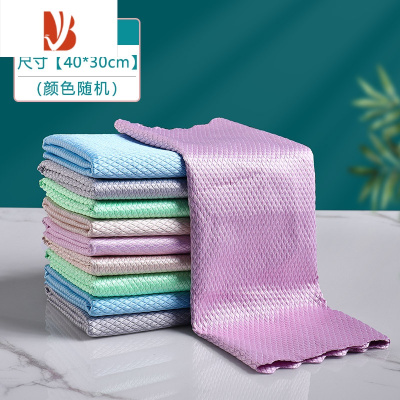 三维工匠鱼鳞抹布无痕吸水家用擦玻璃厨房鱼纹去油污刷碗布擦杯子布 特大加厚[ 5条装 ]颜色随机 40*30厘米