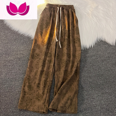 七斓美式复古灯芯绒裤子男百搭高街印花直筒裤春季潮流阔腿运动休闲裤