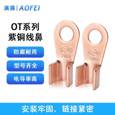 澳狒AOFEI 国标OT开口鼻紫铜接线端子铜鼻子加厚接线铜鼻电线冷压线鼻