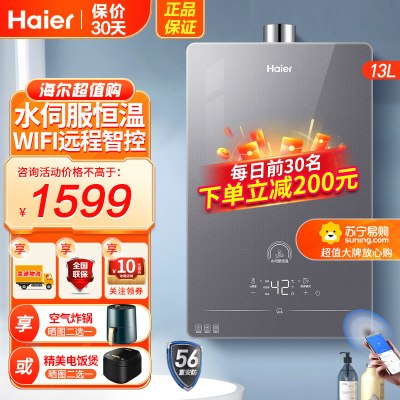 [新品]海尔(Haier)燃气热水器天然气13升家用即热强排式水伺服恒温ECO节能智能e感温APP智控HP5DPMGU1