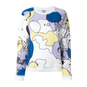 高田贤三(Kenzo)女款多色印花棉质卫衣长袖圆领休闲百搭配宽松套 白色 S