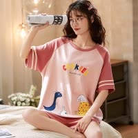 女士夏季新款短袖睡衣薄款青少年卡通休闲可爱风家居服套装可外穿_307