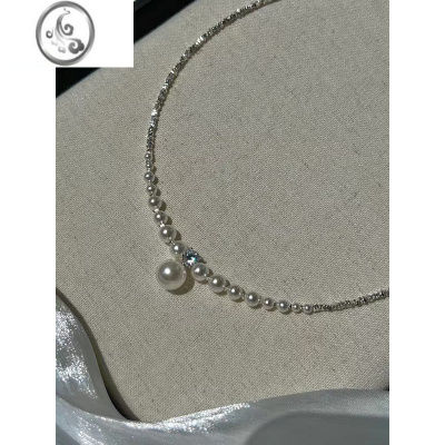 JiMi施家高亮强光珍珠S925银银渐变项链简约小众设计高级感气质锁骨链