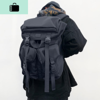 日系原宿街头潮流抽绳双肩包男潮牌大容量旅行电脑背包女学生书包NEW LAKE 黑色