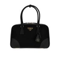 普拉达(PRADA)女士织物皮革拼接单肩包时尚百搭配饰金属徽标手提