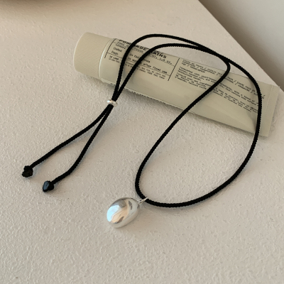 s925纯银银豆豆黑绳项链女轻奢小众简约百搭日常通勤毛衣链潮送女朋友老婆情人节七夕生日礼物