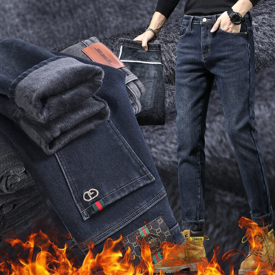 欧货牛仔裤男春秋加绒舒适弹力修身直筒裤男士新款百搭舒适休闲裤_332133