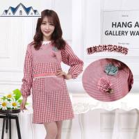 秋冬时尚韩版棉长袖围裙厨房做饭防油污成人罩衣反穿衣女工作服 三维工匠