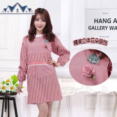 秋冬时尚韩版棉长袖围裙厨房做饭防油污成人罩衣反穿衣女工作服 三维工匠