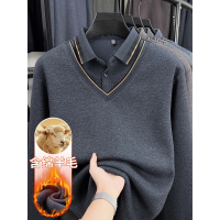 男士高端秋冬假两件T恤加厚中老年针织衫商务时尚爸爸打底羊毛衫