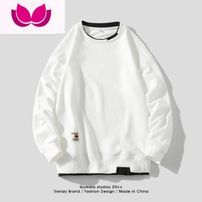 七斓圆领卫衣男士春季2023新款上衣服潮牌男生假无帽加绒长袖