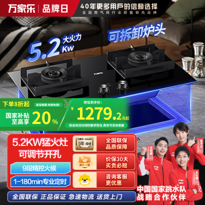 万家乐 燃气灶JZT-AC9 家用天然气智能定时灶5.2kw嵌入式台式两用燃气灶具双灶 天然气