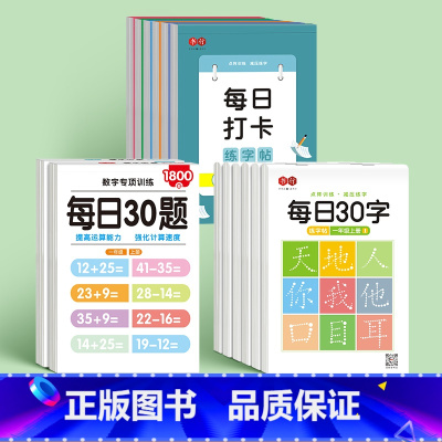 一年级上下册[每日30字+每日30题]+每日打卡全套6本 共14本 [正版]一年级小学生每日30字练字帖二年级三年级
