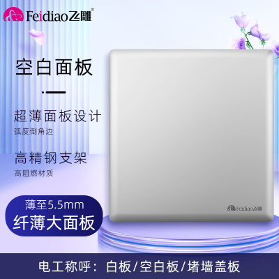 飞雕(FEIDIAO)超薄大板 开关插座格韵系列86型带开关插座面板墙壁电源插座 格韵月光银空白面板