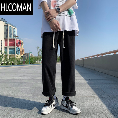 HLCOMAN松紧腰2024牛仔裤男生百搭ins青少年宽松休闲直筒阔腿长裤