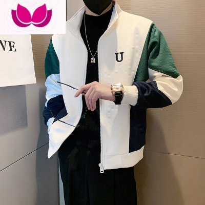 七斓潮牌外套男士百搭潮流立领痞帅夹克防风休闲长袖拼色上衣男