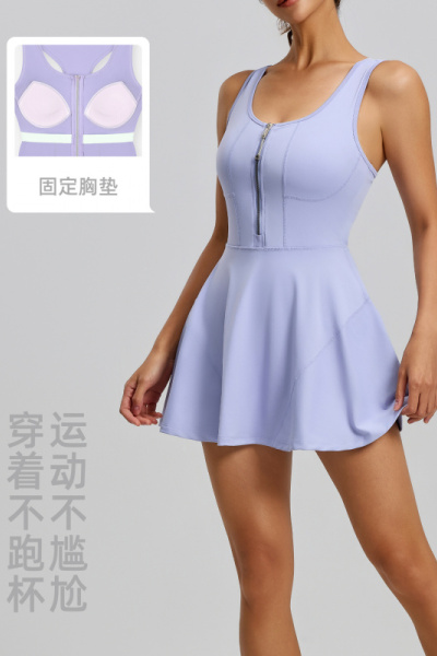 拉链连体裙女防走光打底户外跑步健身运动连衣裙